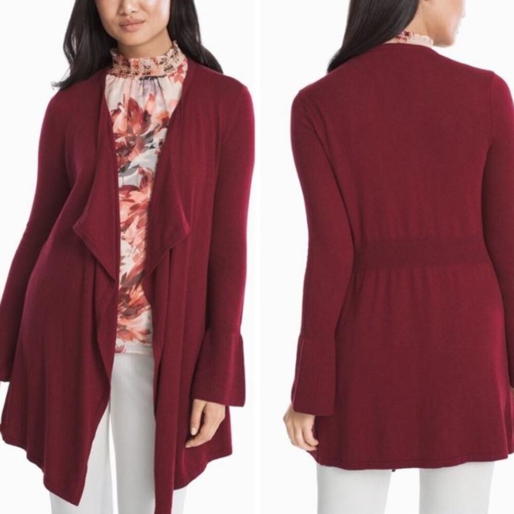 WHBM Drama Sleeve Open Draped Front Longline Cardigan M